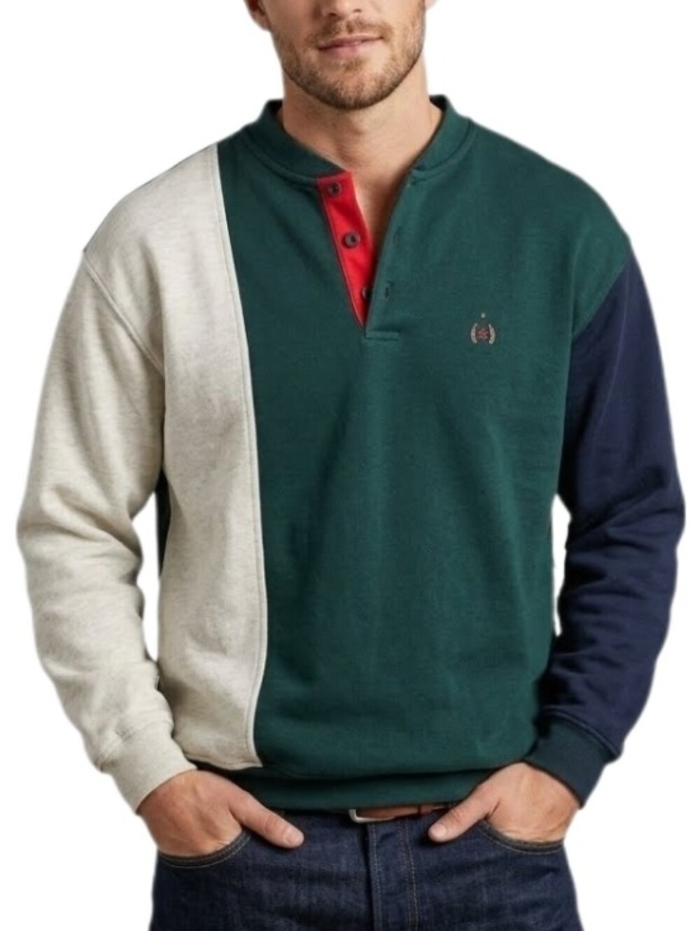 Bugle Boy Pullover Monogram BBC Sport Colorblock Green Size M